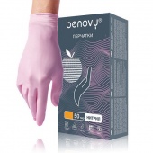 BENOVY Перчатки нитриловые розовые размер M (1 ПАРА)